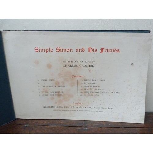 60 - CROMBIE CHARLES.  Simple Simon & His Friends. 12 col. plates plus 2pp adverts. Oblong folio. Ori... 