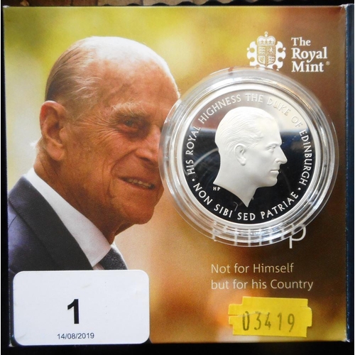 1 - United Kingdom. Five pound crown. 2017. Prince Philip. Silver Proof. Cased.