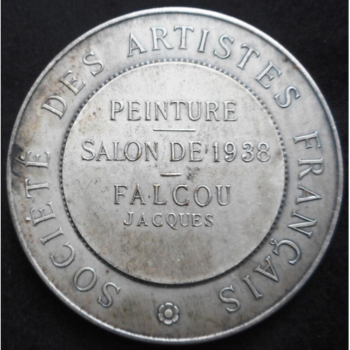 147 - Medallion. Societe des Artistes Francais. Jaques Falcou. Peiture. Salon de 1938. White metal. 54mm.