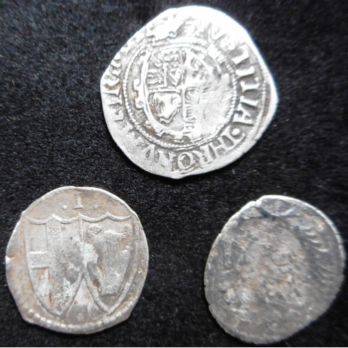 149 - United Kingdom. Oliver Cromwell. 1649-60. Two silver halfpennies. Charles II. Silver twopence. 3rd i... 