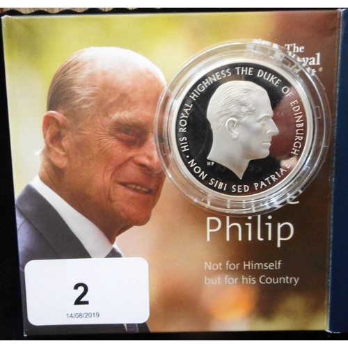 2 - United Kingdom. Five pound crown. 2017. Prince Philip. Silver Proof Piedfort. Cased.