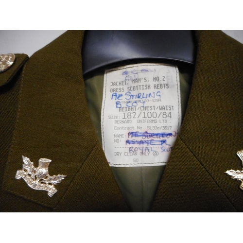 205 - British Army dress uniform khaki green jacket with Bernard Uniforms Ltd label 