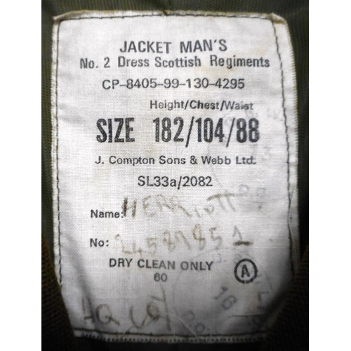 209 - British Army dress uniform khaki green jacket with J Compton Sons and Webb Ltd label 