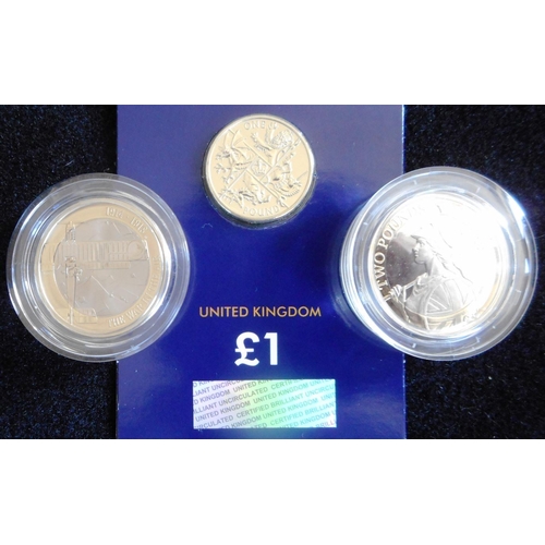 21 - United Kingdom. (3) Two pounds. 2017. First World war Aviation.; 2017. Britannia. Both Proof. One po... 