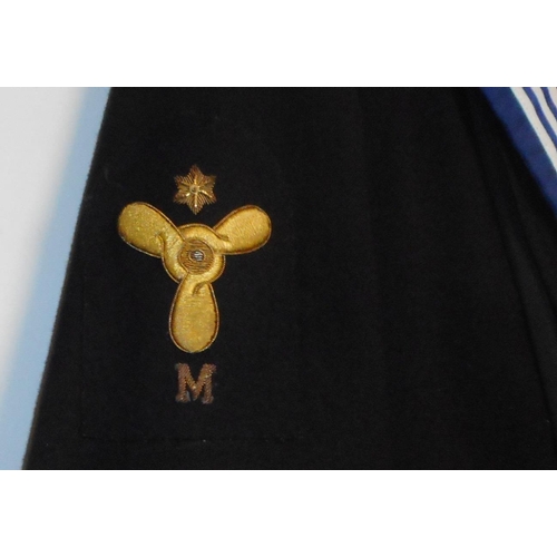 220 - British Navy dress uniform jumper with C H Bernard and Sons Ltd label having bullion wire Marine Eng... 