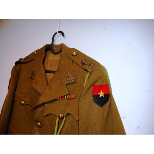 239 - British Army dress uniform khaki green jacket with Stodd and Milington interior pocket label 