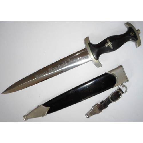 301 - German SS dagger with hanger. Blade marked SS. 807/37. RZM. Some verdigris otherwise in overall good... 