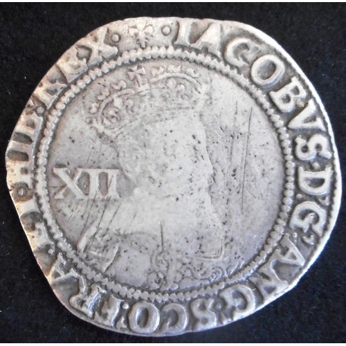 32 - England. Hammered silver shilling. James I. First coinage 1603-1604, mm lys. (SC 2646)