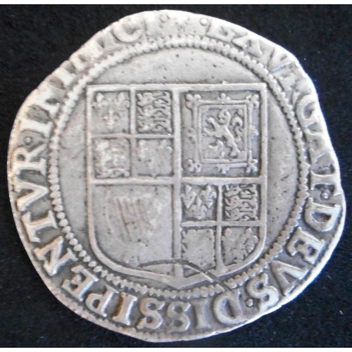 32 - England. Hammered silver shilling. James I. First coinage 1603-1604, mm lys. (SC 2646)...