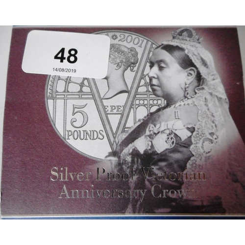 48 - United Kingdom. £5 crown. 2001. Victoria Anniversary. Silver Proof. Cased.