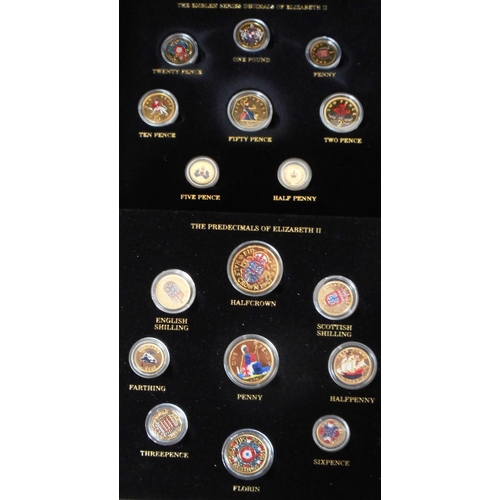 57 - United Kingdom. (18) Set of Gold plated and coloured coins, both pre-decimal & decimal of EIIR. ... 