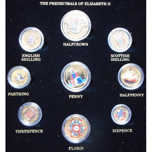 57 - United Kingdom. (18) Set of Gold plated and coloured coins, both pre-decimal & decimal of EIIR. ... 