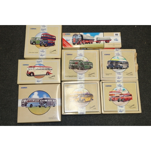 83 - Eight Corgi Classics diescast model vehicles including 97053 Burlingham Seagull AEC Regel York Broth... 