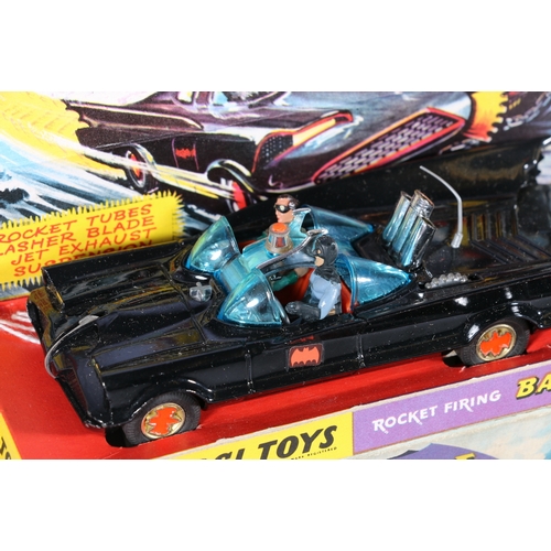 95 - Corgi Toys 267 rocket firing Batmobile with Batman and Robin on pictorial diorama stand with packet ... 