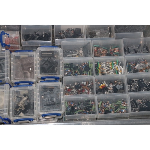 109 - Games Workshop Warhammer loose figures, separated into individual boxes containing different armies ... 