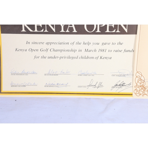 187 - Golfing interest, A Benson and Hedges Kenya Open 1981 certificate bearing eight signatures including... 