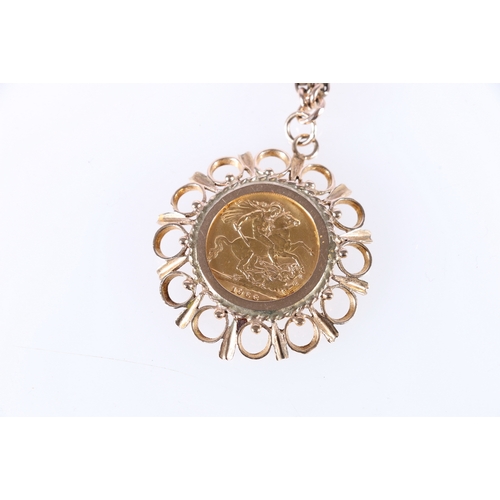 245 - UNITED KINGDOM Elizabeth II gold sovereign 1968 in 9ct gold pendant mount on chain with 9ct ring and... 