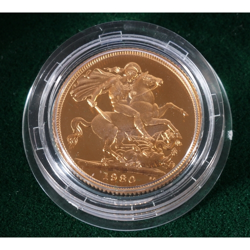 312 - UNITED KINGDOM Elizabeth II gold proof sovereign 1980 with Royal Mint certificate of authenticity in... 