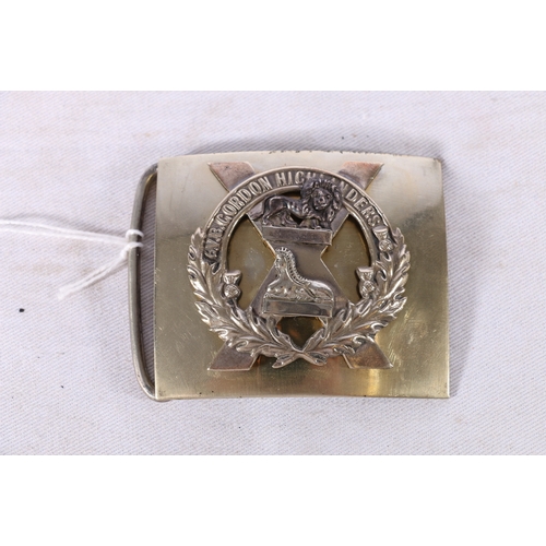 330 - White metal belt buckle of the 6th Volunteer Battalion Gordon Highlanders with makers stamp to rever... 