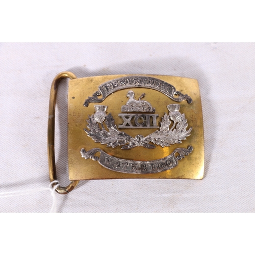 331 - Brass and silver metal belt buckle of the Gordon Highlanders with designs of Sphinx over Egypt, XCII... 