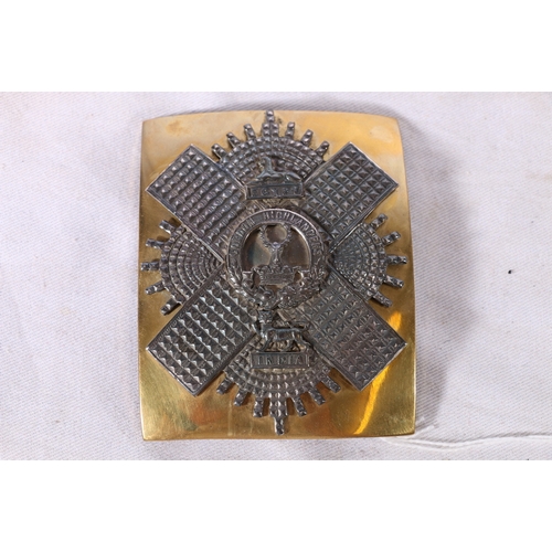 340 - Brass and white metal shoulder belt plate of the Gordon Highlanders with Stag, Egypt, India and By D... 