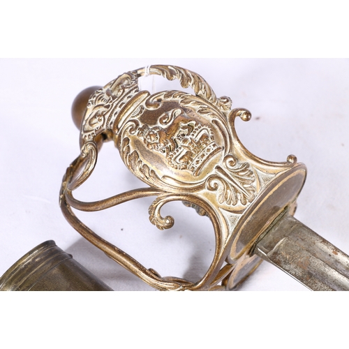 381 - British Household cavalry 1814 pattern sword with gilt brass basket type hilt having lion on coronet... 