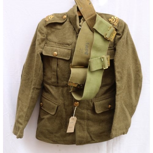 456 - British Army dress uniform khaki green jacket with Durham Light Infantry DLI brass buttons, shoulder... 