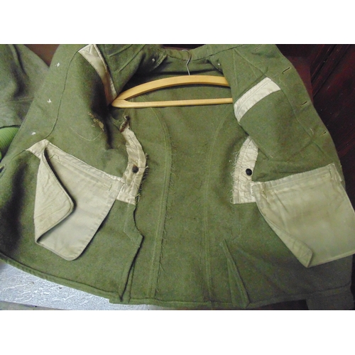 456 - British Army dress uniform khaki green jacket with Durham Light Infantry DLI brass buttons, shoulder... 