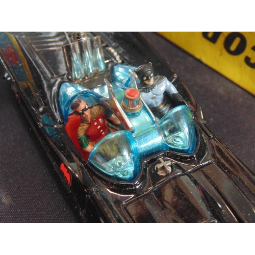 95 - Corgi Toys 267 rocket firing Batmobile with Batman and Robin on pictorial diorama stand with packet ... 