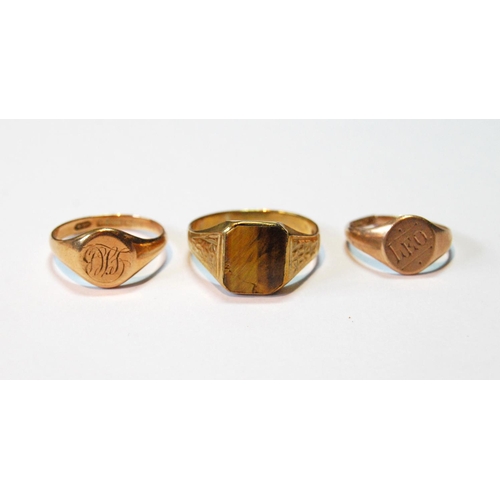 112 - Three 9ct gold signet rings, 8g.