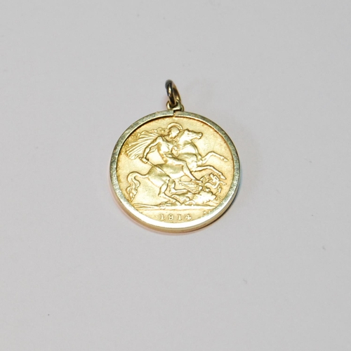 12 - Half sovereign, 1914, 9ct gold detachable mount.