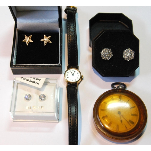 121 - Lady's Certina 9ct gold watch, 1970, on strap, a Geneva watch and various other items.