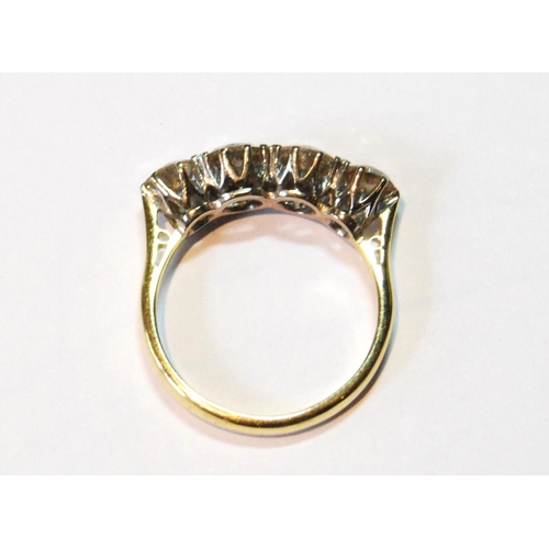 127 - Diamond four-stone ring with old-cut brilliants, approximately .6ct and .4ct, '18ct plat', size M.