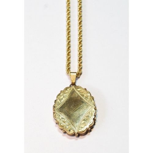 134 - 9ct gold locket on Prince of Wales pattern necklet, 11g.