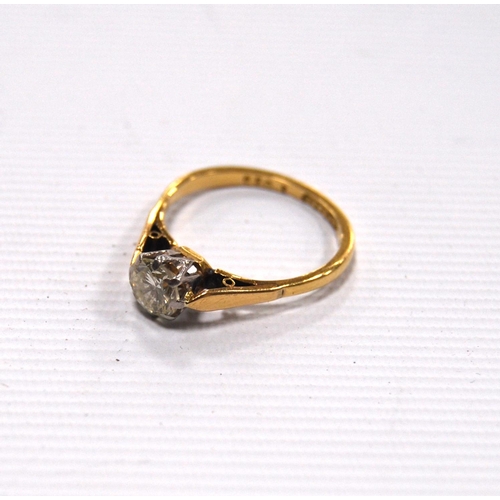 148 - Solitaire diamond ring, approximately .5ct, with 18ct gold and platinum mount, size L.