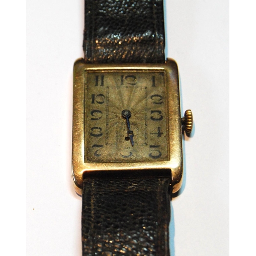 15 - Gold Unicorn watch in 9ct gold rectangular case, 1927.