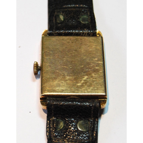 15 - Gold Unicorn watch in 9ct gold rectangular case, 1927.