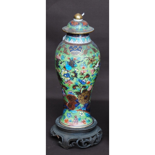 162 - 19th century Chinese vase of slim ovoid form, polychrome decorated overall with dragons, flowers and... 