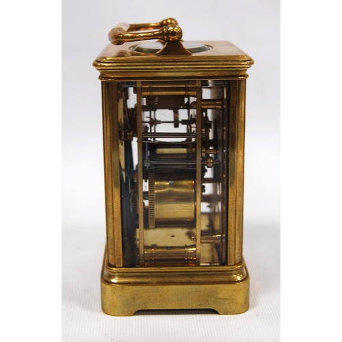 168 - French carriage clock, no. 9204, with lever platform, bimetallic balance, striking on a gong, with e... 