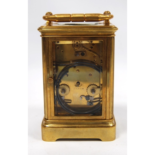 168 - French carriage clock, no. 9204, with lever platform, bimetallic balance, striking on a gong, with e... 