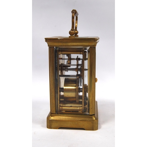 169 - French carriage timepiece with silvered lever platform, in corniche case, 12cm high.