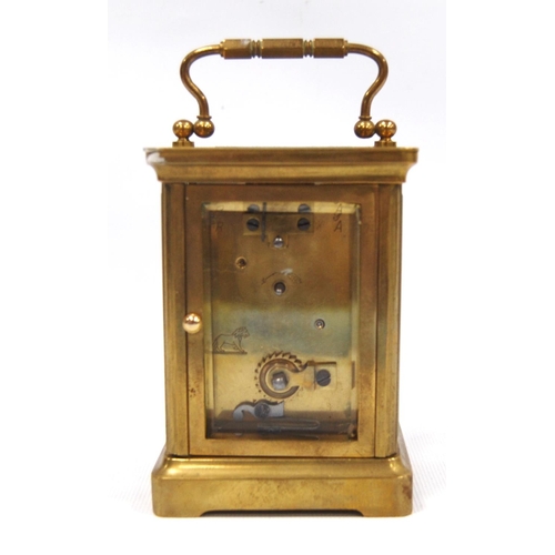 169 - French carriage timepiece with silvered lever platform, in corniche case, 12cm high.