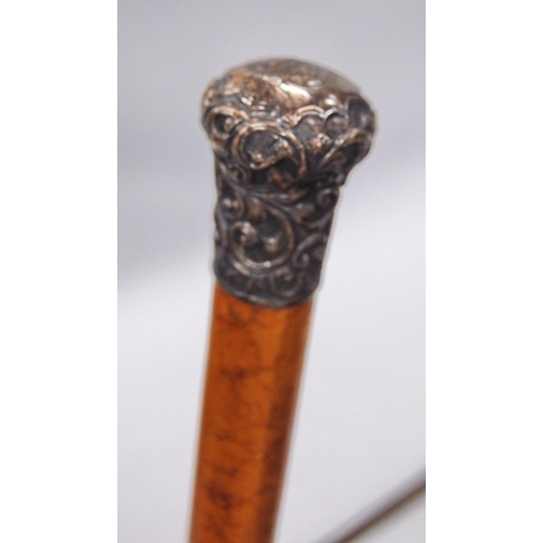 171 - Silver-capped malacca walking cane and another, 90cm long and 87cm long.   (2)