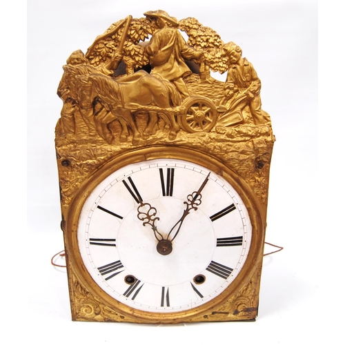 180 - French comtoise clock with inverted verge escapement and typical embossed brass and enamel dial, 39c... 