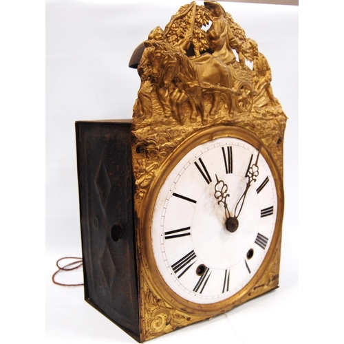 180 - French comtoise clock with inverted verge escapement and typical embossed brass and enamel dial, 39c... 