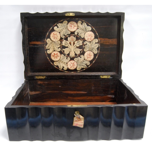 191 - 19th century coromandel box of serpentine form with floral inlay to the lid, 39cm wide, 25cm deep an... 