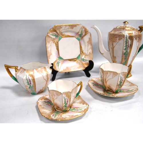 195 - Art Deco Shelley Queen Anne part tea set, c. 1930s, comprising eleven tea cups, eleven saucers, eigh... 