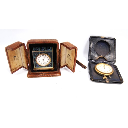 200 - Zenith cloisonné travel clock and case with white dial, Arabic numerals, clockwork mechanism,... 