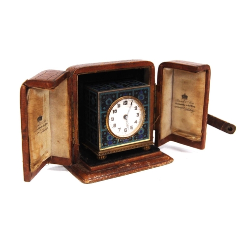 200 - Zenith cloisonné travel clock and case with white dial, Arabic numerals, clockwork mechanism,... 