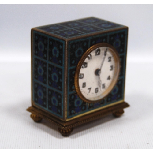 200 - Zenith cloisonné travel clock and case with white dial, Arabic numerals, clockwork mechanism,... 